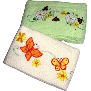 Terry Dishtowels - Flowers Butterfly and Ladybug - Green